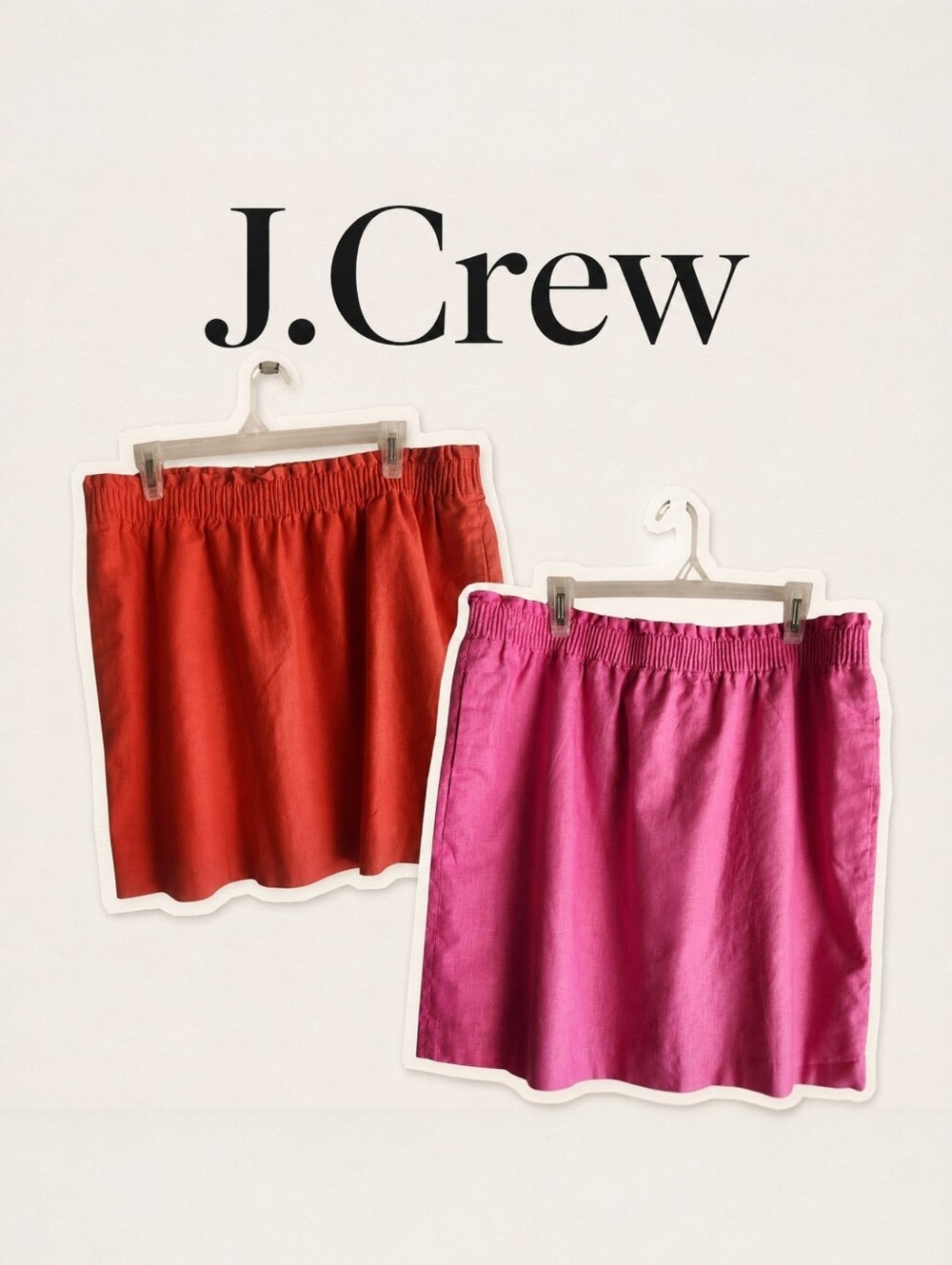 Lot (2) J.CREW Sidewalk Linen Blend Skirts Coral and Pink  Pull On Size 16